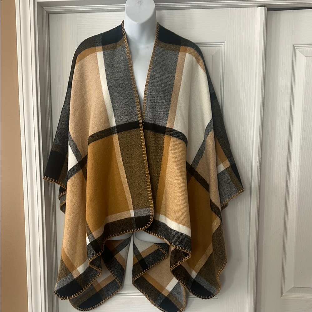 Plaid Poncho with Fringe
